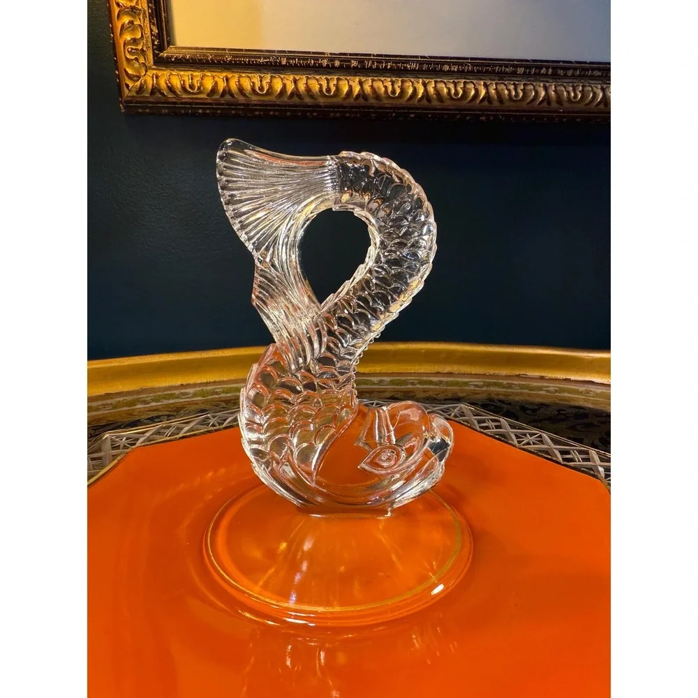 Vintage Glass Fish Handle Tray:‎ Mid-Century Coastal Decor